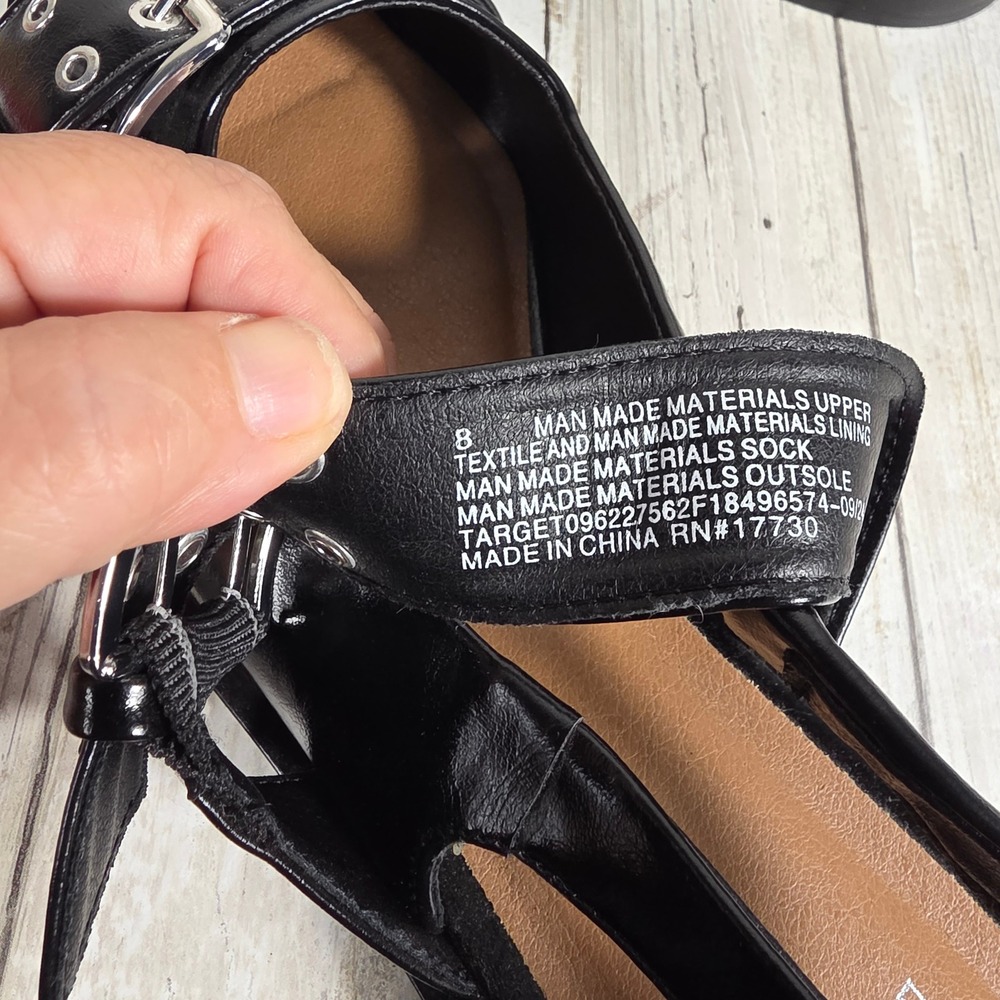 Wild Fable Black Pointed Toe Buckle Slingback Flat Grommet Punk Shoes Size 8 NWT - Picture 7 of 10
